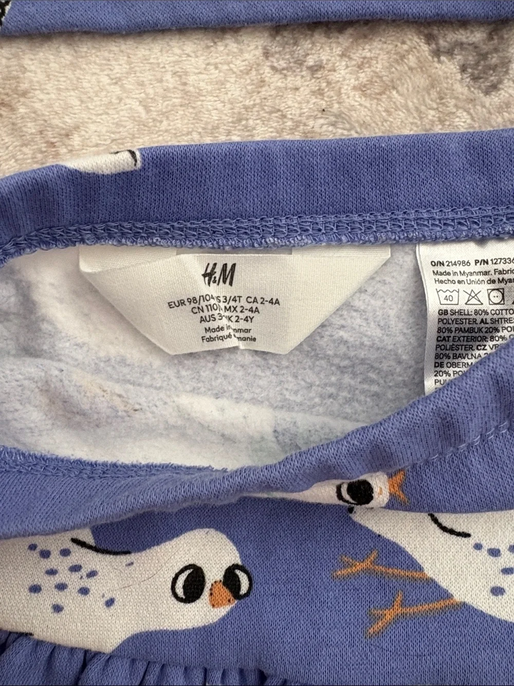 H&M Blue Bird Print Kids Matching Set